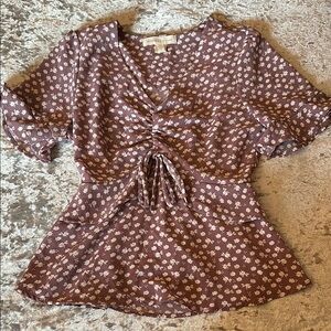 Monteau Purple Flutter Sleeve Ruched Blouse